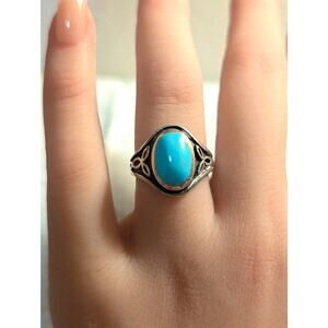 VTG Filigree Celtic Genuine Turquoise 925 Sterling Silver Size 6.75